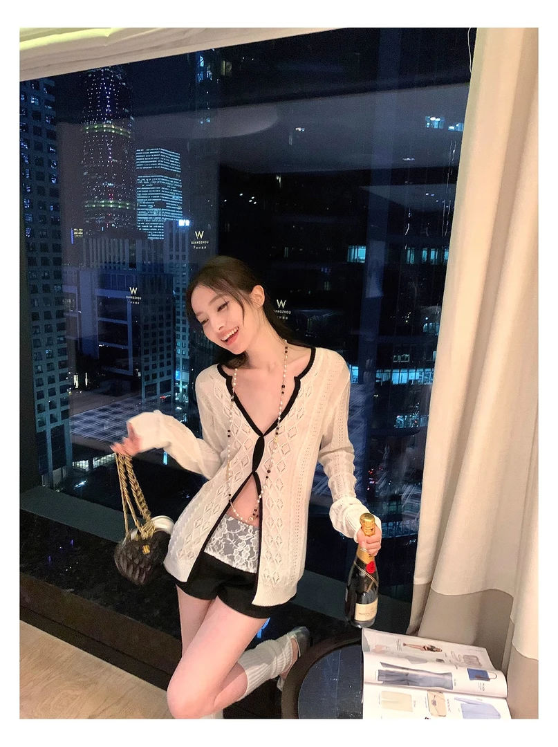 镂空扭结针织开衫外套女夏季2025新款独特设计感小众漂亮长袖上衣