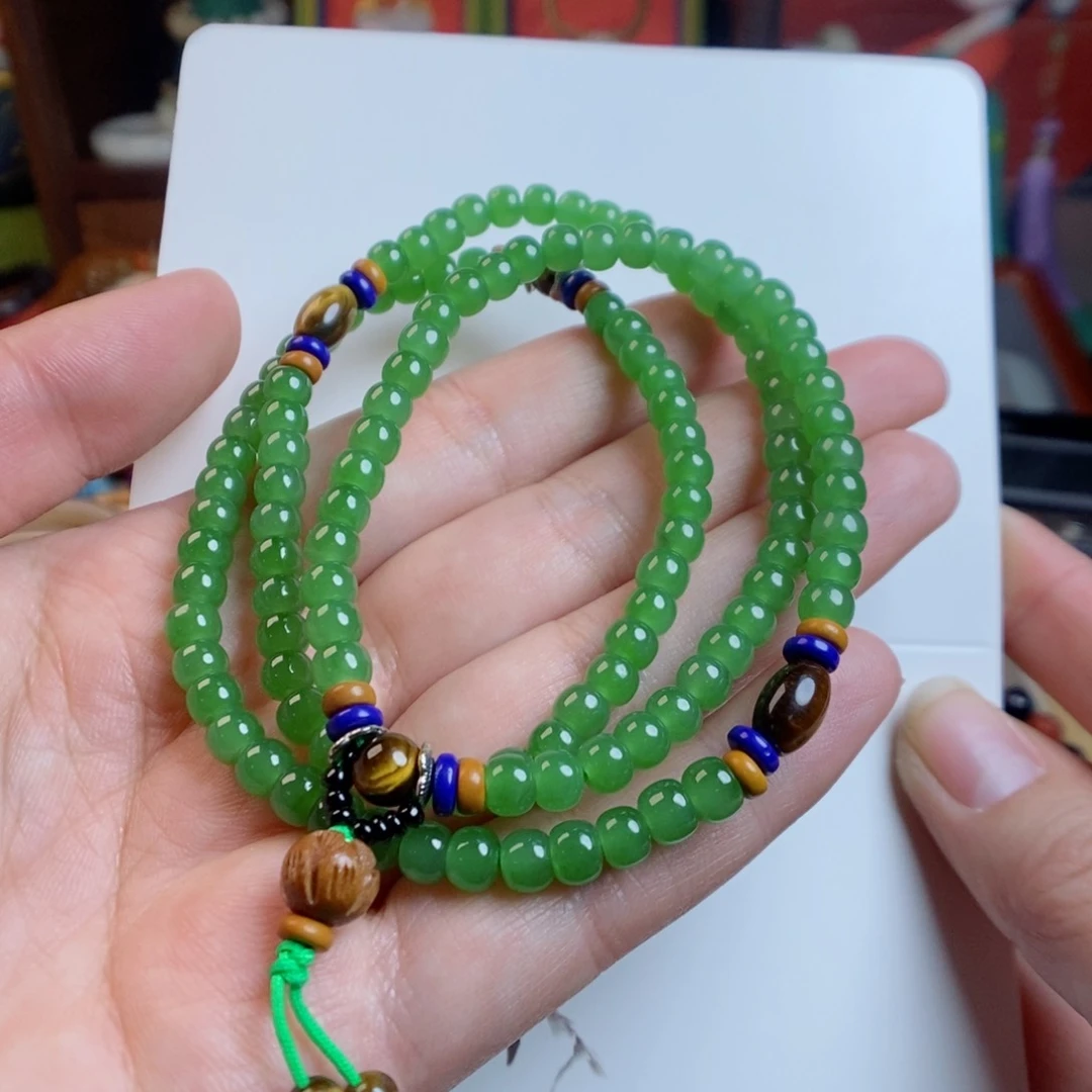 和田玉手链未镶嵌高色苹果绿