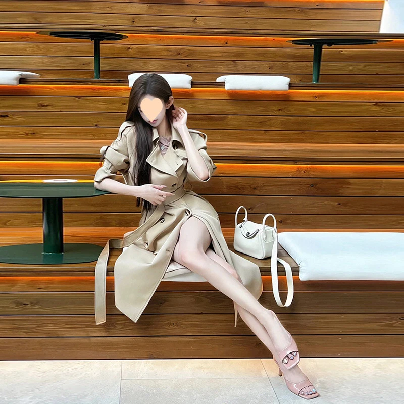 春秋流行中长款过膝英伦风衣秋季女上档次洋气休闲小个子大衣外套