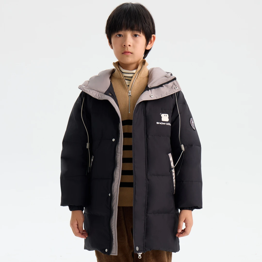 童心园大风车拼色高品质连帽加厚休闲款冬季新款白鸭绒羽绒服T257