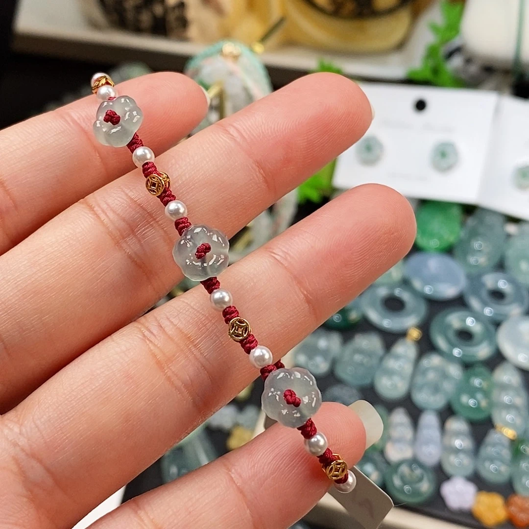翡翠未镶嵌颈饰小花手绳15