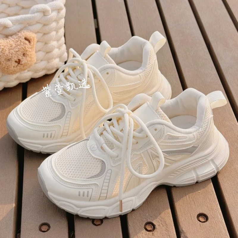 老爹鞋女款2025新款夏季透气网面厚底小白鞋薄款不累脚单网运动鞋
