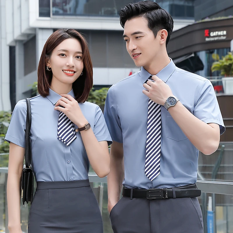 竹纤维职业衬衫女夏季短袖灰色衬衣商务上班面试正装可绣logo衬衣