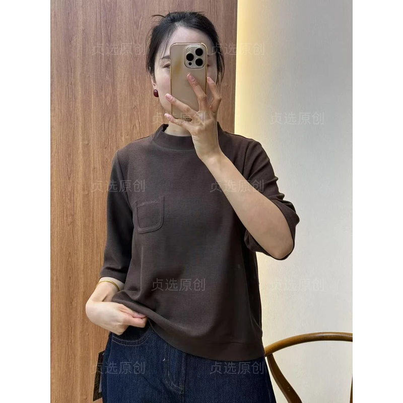 25602-简约圆领打底衫中袖套头五分袖常规T恤通勤