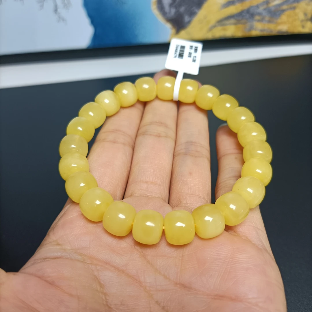 10+天然蜜蜡老型手串~纯净鸡油黄品质~4779