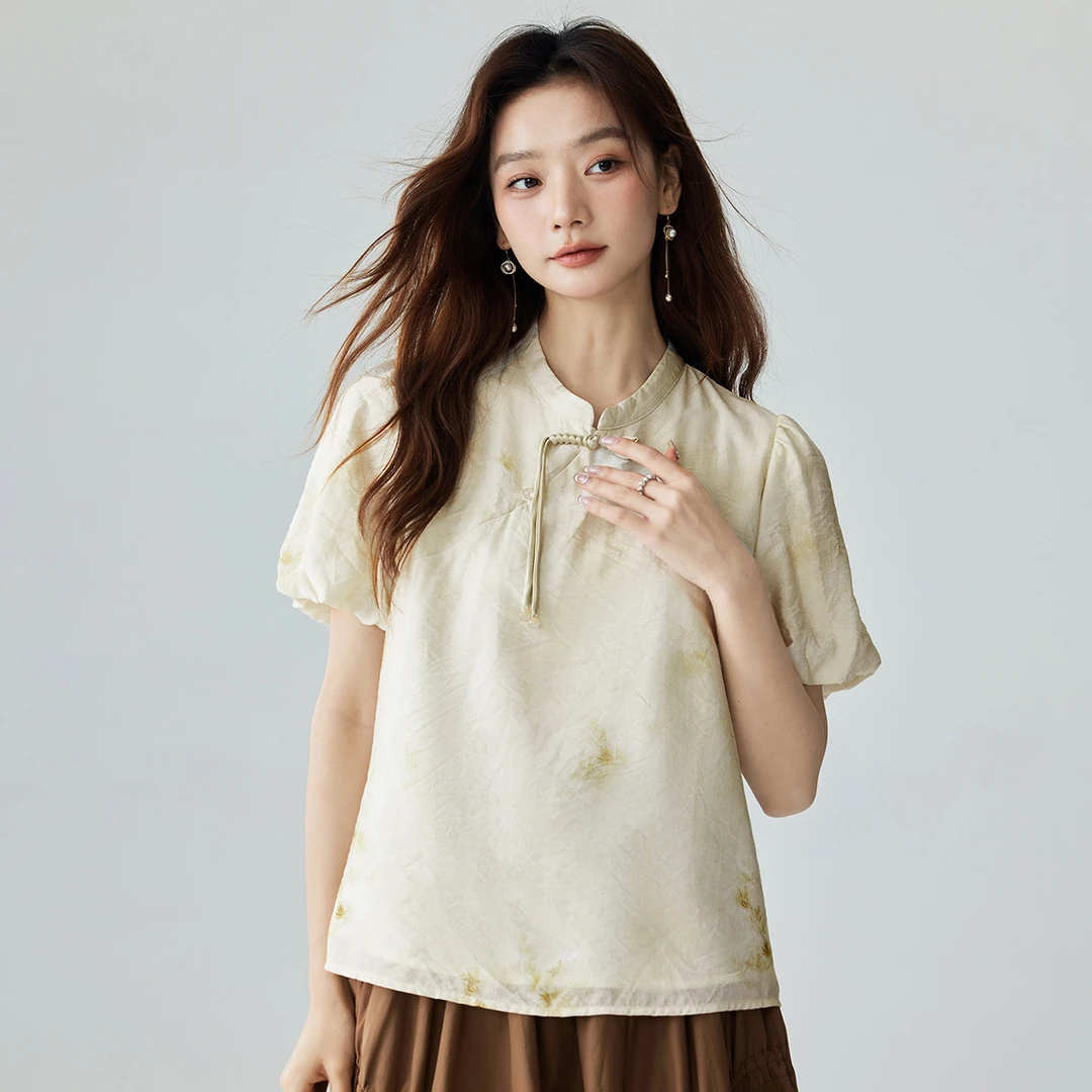 茵曼2024夏季新款女衬衫衬衣短袖印花休闲豹纹薄款针织秋季爆款