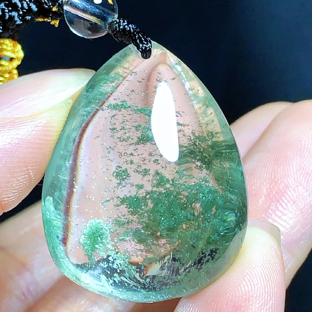 东海水晶天然绿幽灵水晶吊坠毛衣链水滴项坠绿幽灵纯天然100%真品