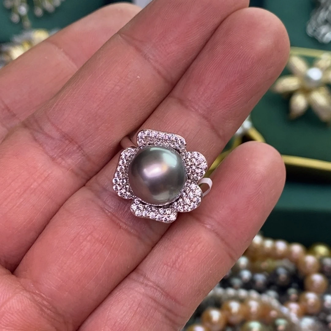 银S925镶嵌戒指海水珍珠