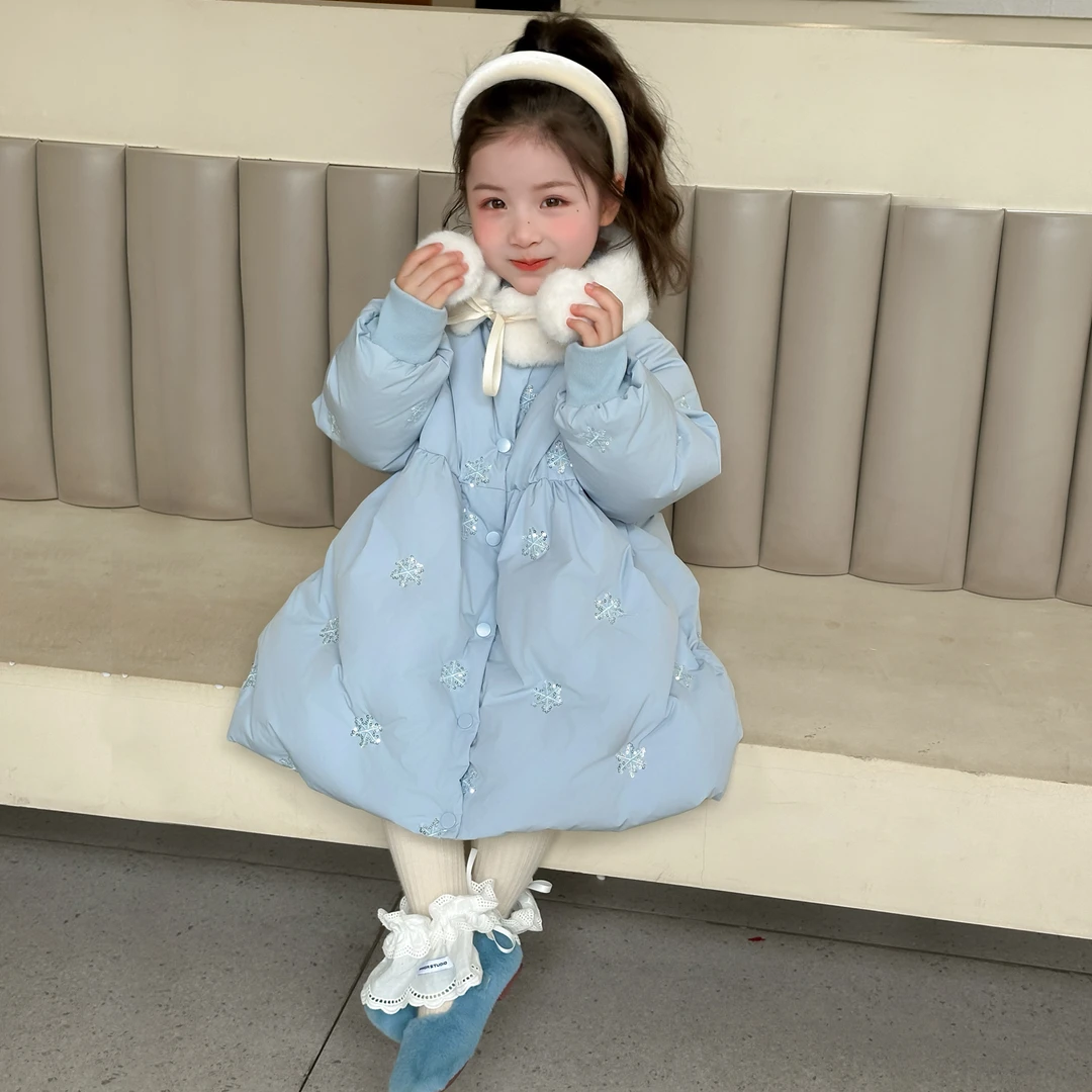 女童冬装羽绒服中长款2025新款洋气儿童女宝宝冬季白鸭绒外套轻薄