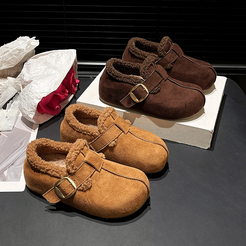 【品牌】勃肯鞋女2025冬季新款厚底加绒保暖女豆豆鞋百搭棉鞋638-3