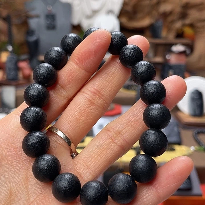 和田玉未镶嵌手串黑青卡12圆珠