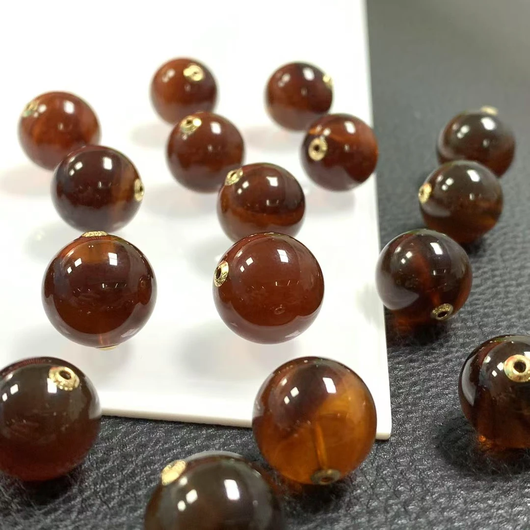 「戴琴珠宝」DQ789-13mm左右18k金琥珀单珠配饰（多样性发其一）