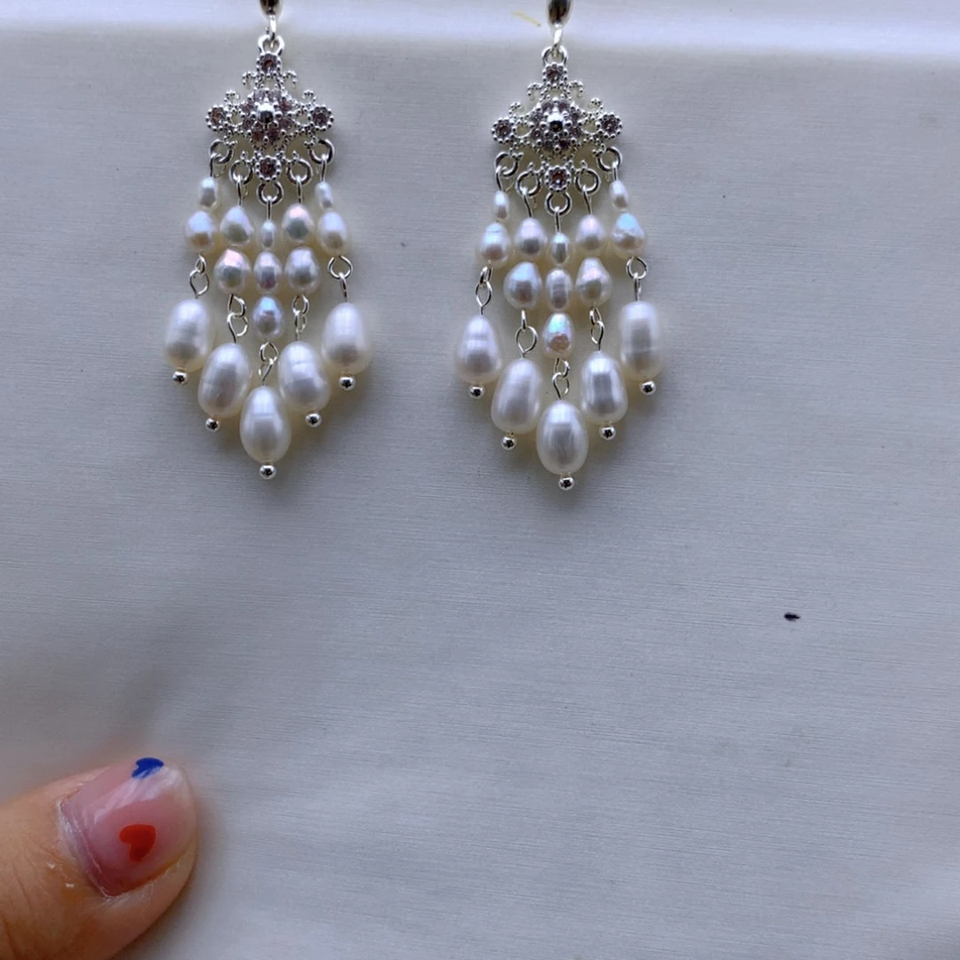 银S925镶嵌淡水珍珠耳饰