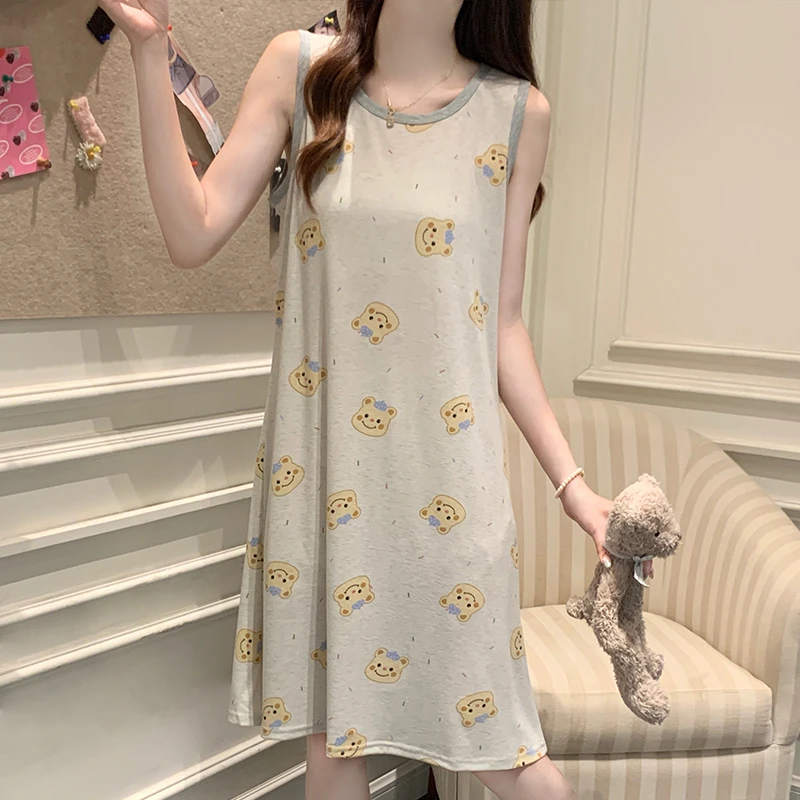 莫代尔初中学生睡裙女13夏季薄款2025新款大童12卡通15岁可爱睡衣