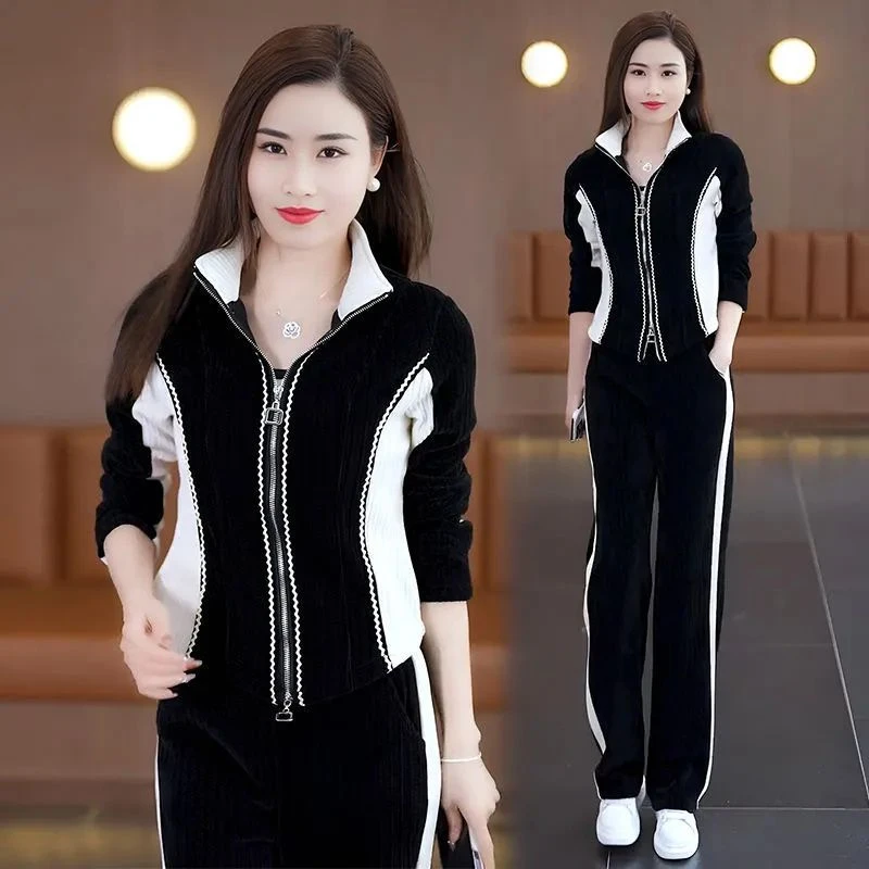 休闲宽松时尚运动套装女2025春秋季新款洋气开衫妈妈装显瘦两元厚