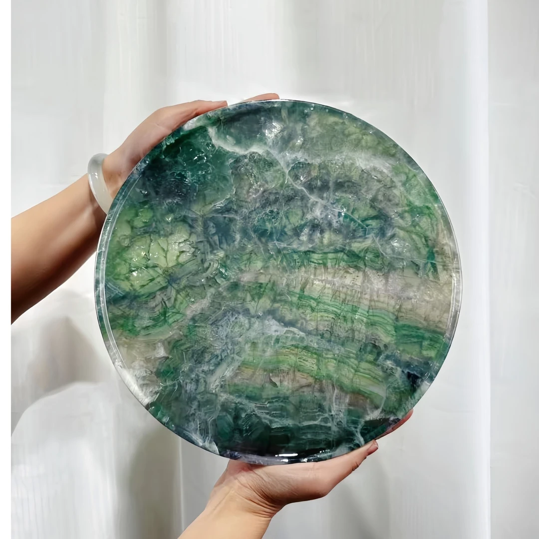 天然奢石【萤石】圆盘摆件时尚透明家用简约储物干泡盘轻奢圆形