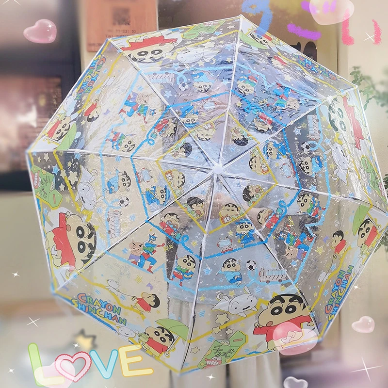 【芝士】蜡笔小新透明雨伞高颜值ins伞加厚学生卡通折叠伞