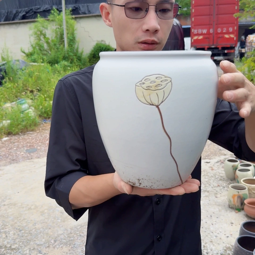 紫砂花盆口18高23（一个莲子白色