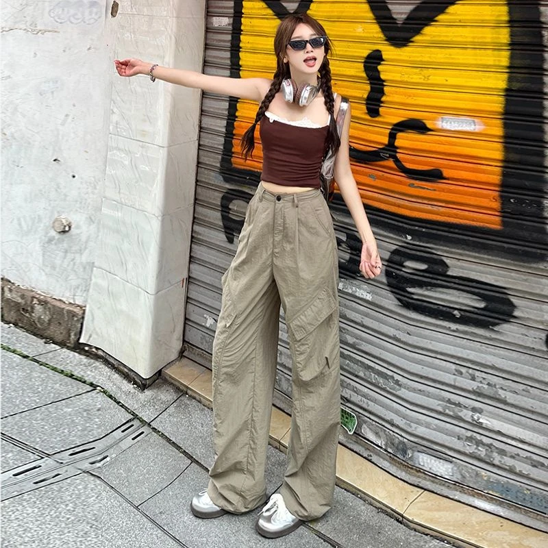 美式工装阔腿裤女夏季薄款小个子高腰显瘦直筒垂感拖地速干休闲裤