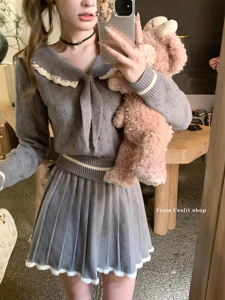 770-1秋季新款韩系复古辣妹减龄气质高腰修身短款针织百褶半身裙