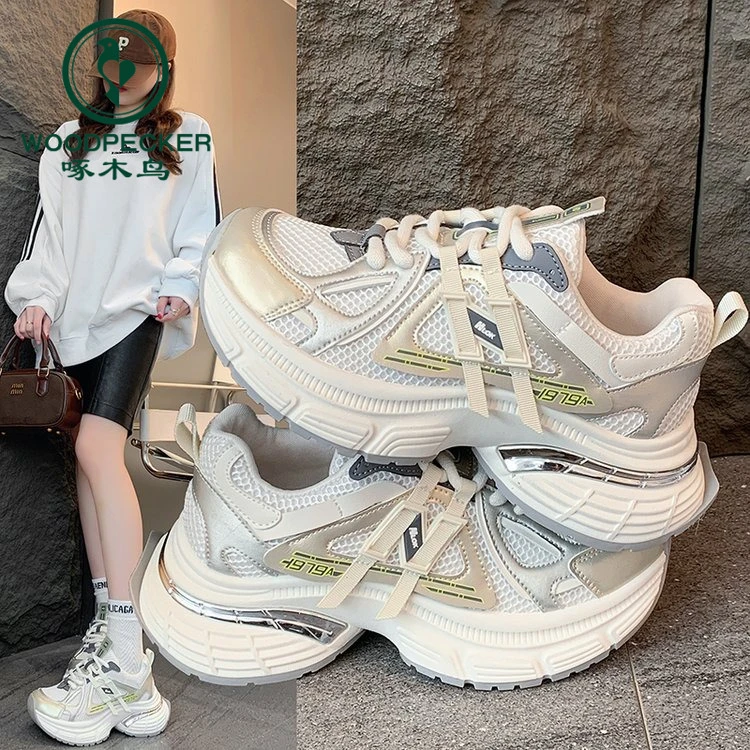 啄木鸟厚底老爹鞋女2025年春季新款超火百搭轻便透气休闲运动鞋子