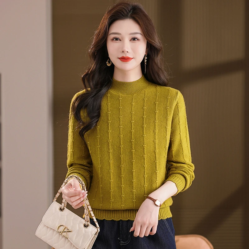 加厚女款秋冬毛衣花纱针织衫女装冬季半高领毛针织衫长袖好看洋气