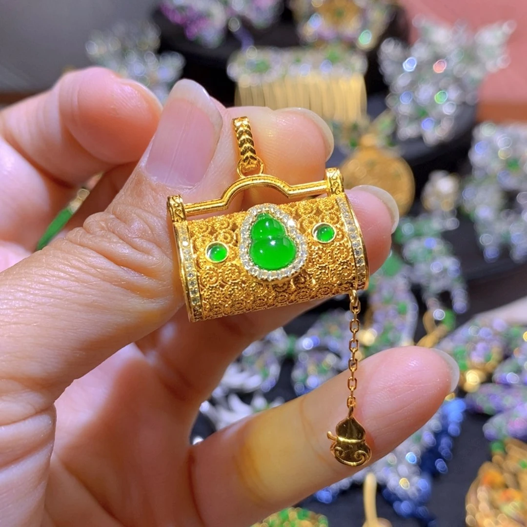 吊坠(不含链)银S925镶嵌翡翠