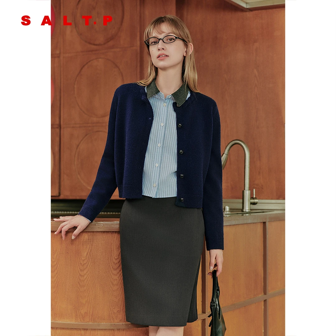 SALT.P可颜通勤简约圆领麻花编织毛织衫2025秋季新款