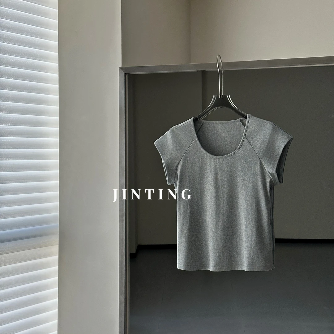 夏季韩系简约风休闲百搭U领宽松显瘦百搭短袖T恤-M25202386