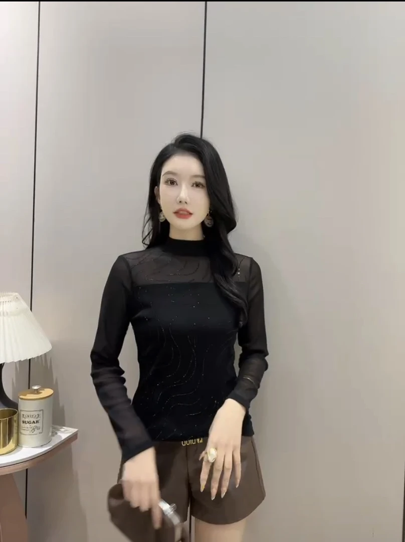 网纱弹力修身小衫