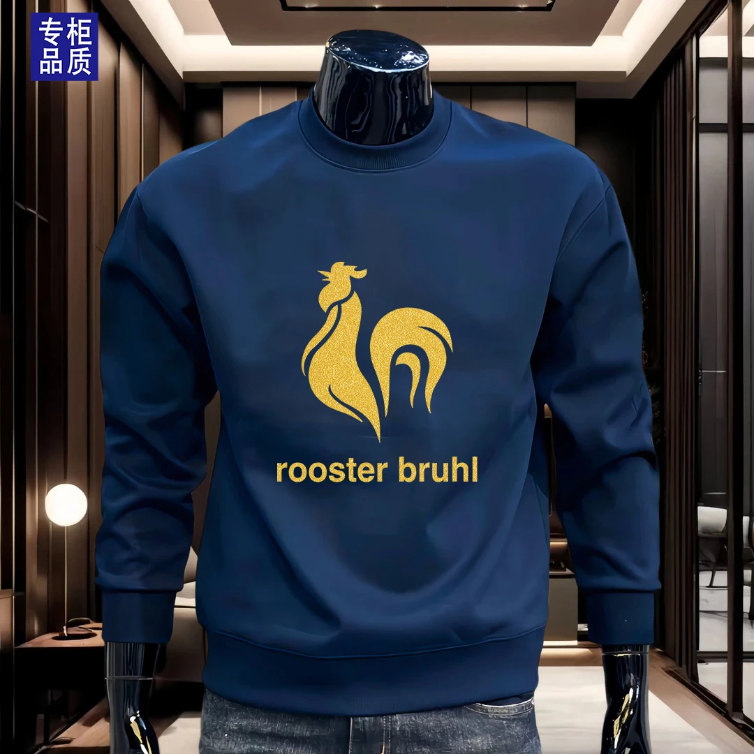 公鸡新款男士卫衣秋冬季宽松加绒加厚休闲圆领印花长袖潮牌上衣