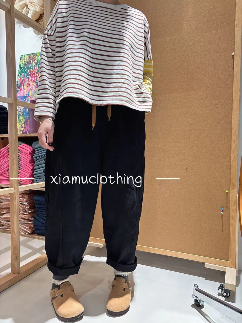 夏沐家抽绳宽松纯色百搭休闲裤493