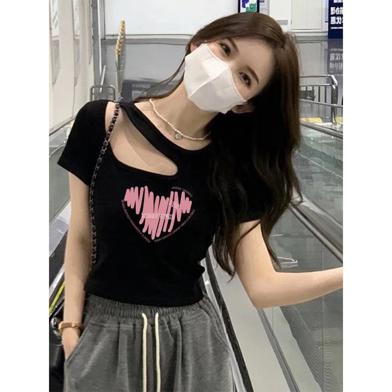 2025年新款短款上衣设计感小众纯棉短袖t恤女春夏季配高腰裤ins潮