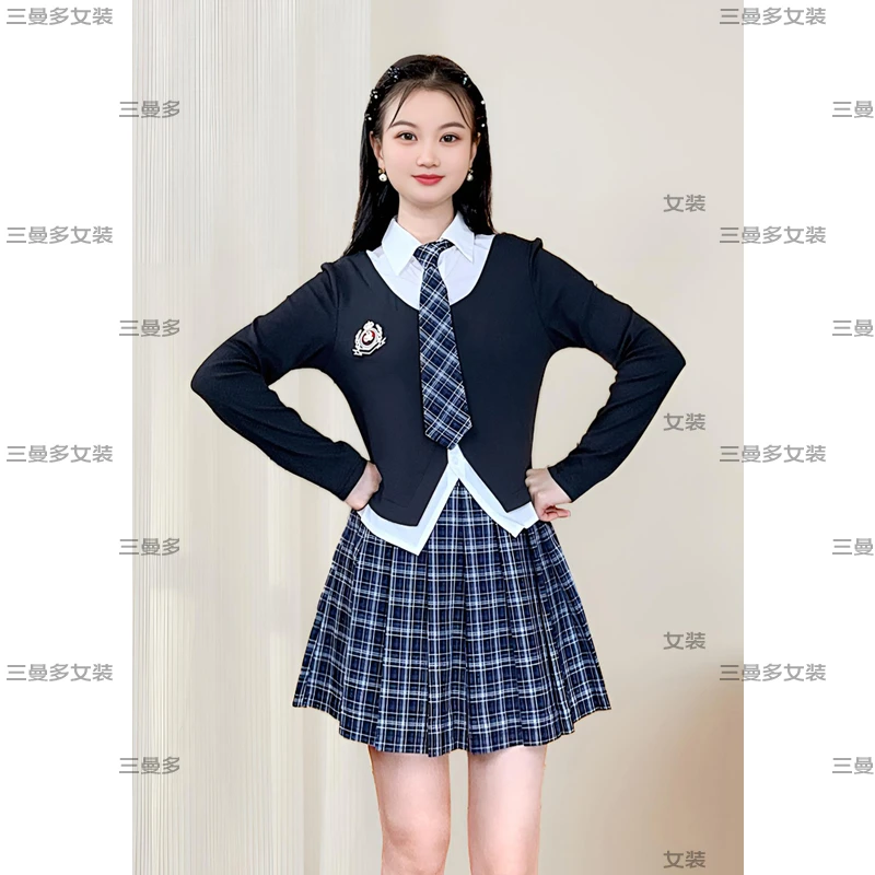 ASY/2025秋季设计感精致套裙【小个子】性感假两件格纹套裙