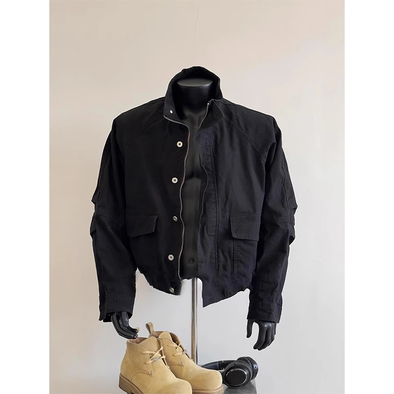 立领工装外套男款春季bomber廓形短款飞行夹克cleanfit美式棒球服