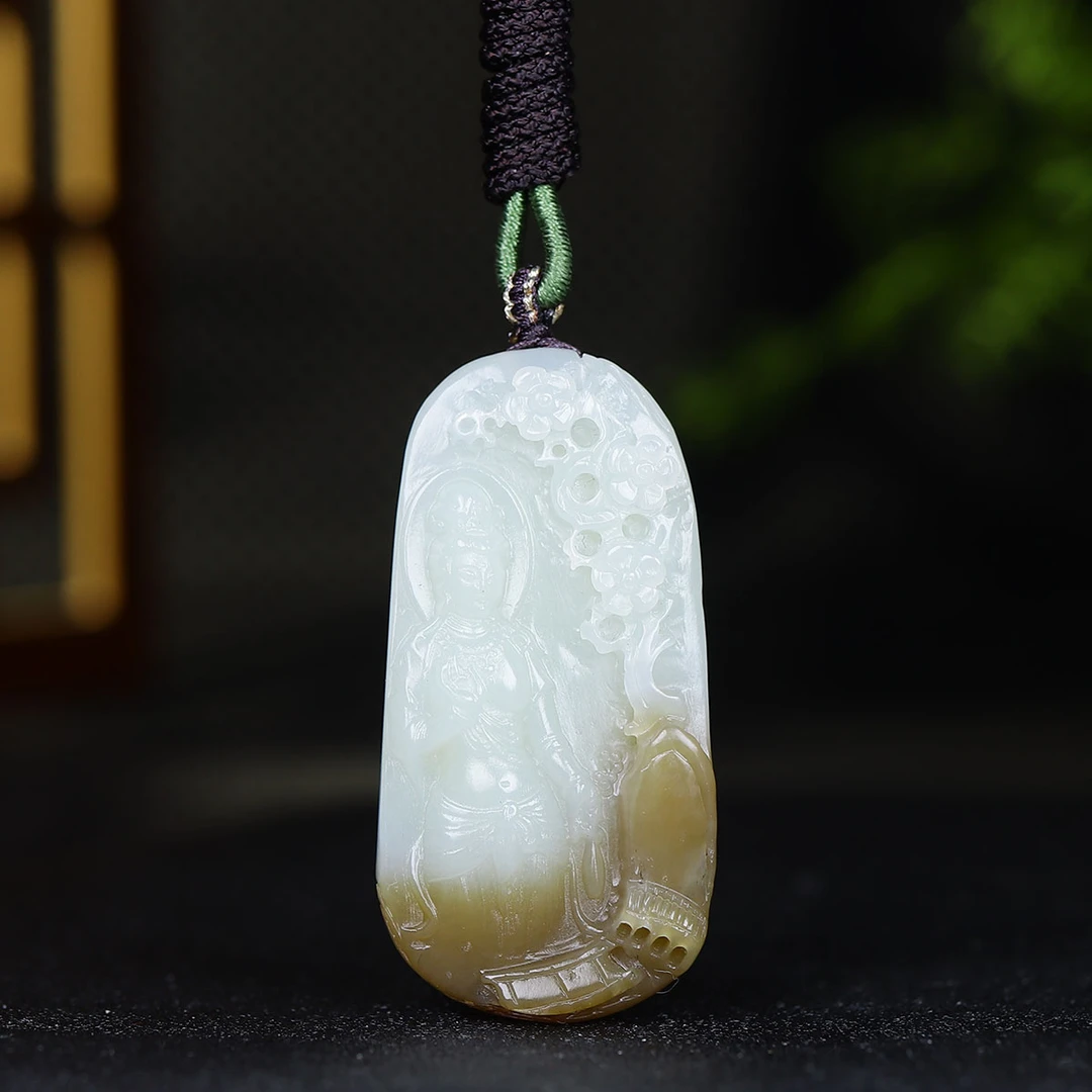 120466和田玉糖白玉观音挂件