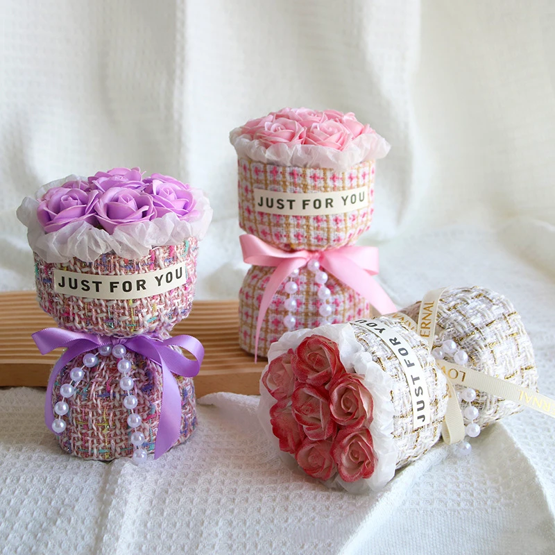 玫瑰花迷你香皂小花束520母亲节送女友见面约会口袋永生肥皂花束