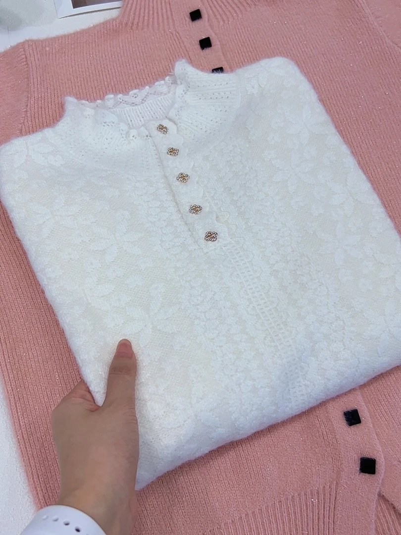 初秋家秋冬新款半高领5粒扣秋冬加绒打底长袖针织衫