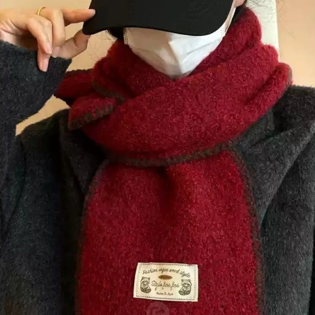 羊毛混纺围巾女秋冬季新款流光风休闲百搭锁边保暖围脖针织学生