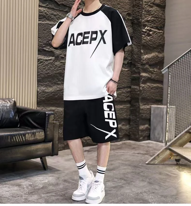 男士套装大码时尚休闲夏季宽松潮流速干假两件透气帅气韩版
