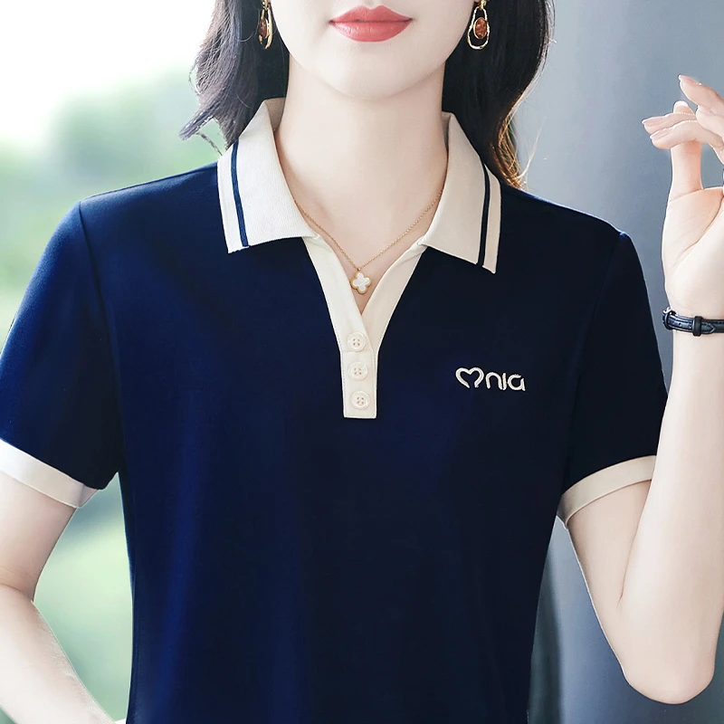 拉夏贝尔短袖t恤女夏季2025新款高端时尚爆款polo衫妈妈速干上衣
