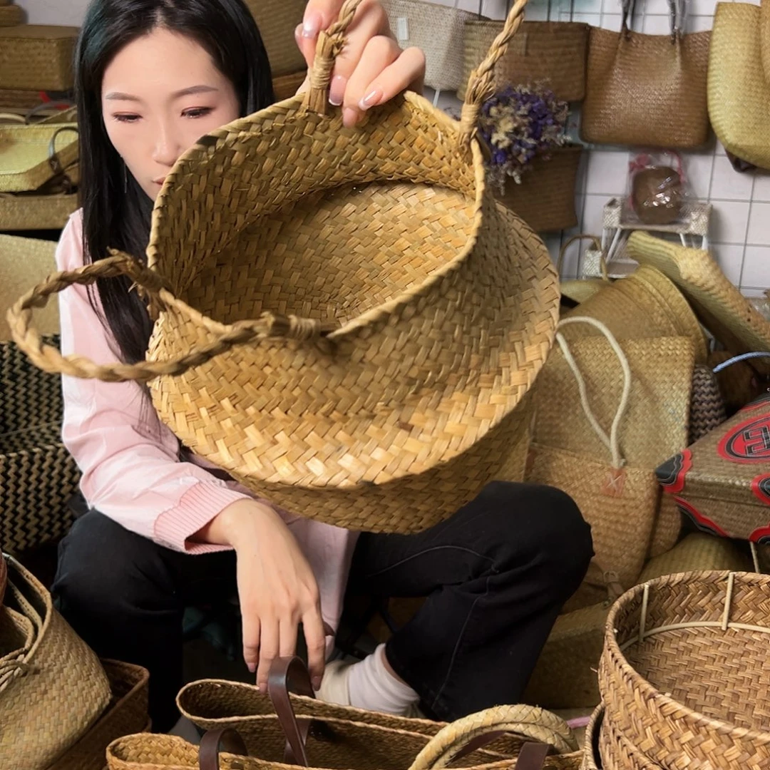 铁***主编织带草编包/草编收纳盒微瑕疵
