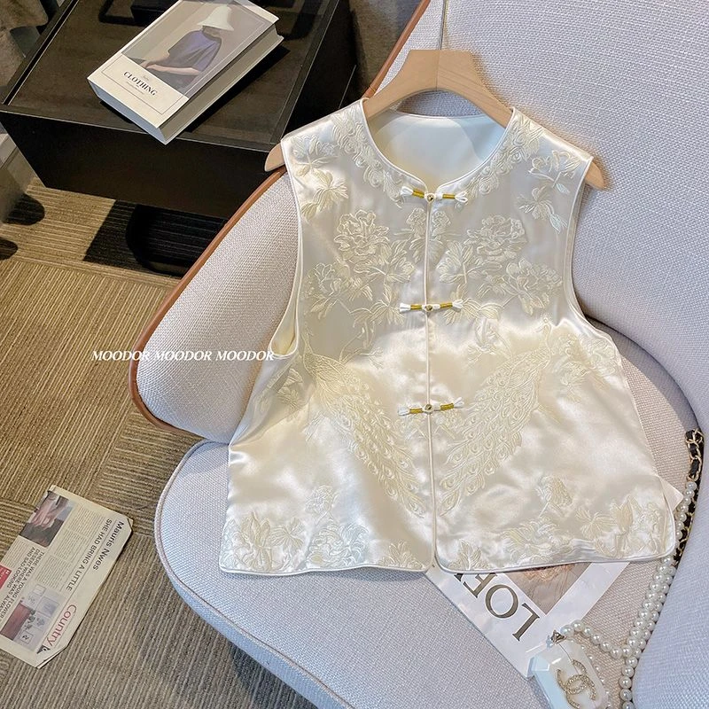 【醋酸刺绣】新中式女装2025新中式马甲背心唐装坎肩马夹缎面上