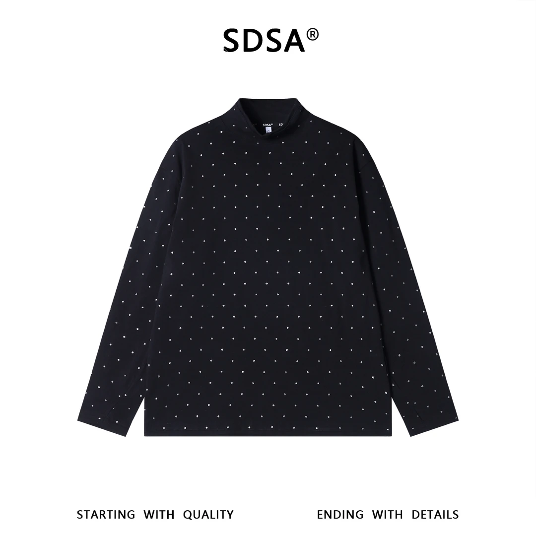 SDSA男士秋冬新款痞帅男装时尚潮牌撞色满印波点印花立领长袖T恤