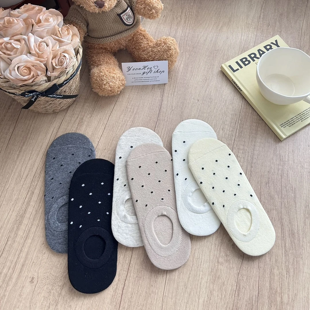 春夏季薄款波点防滑棉袜浅口短袜六双包邮