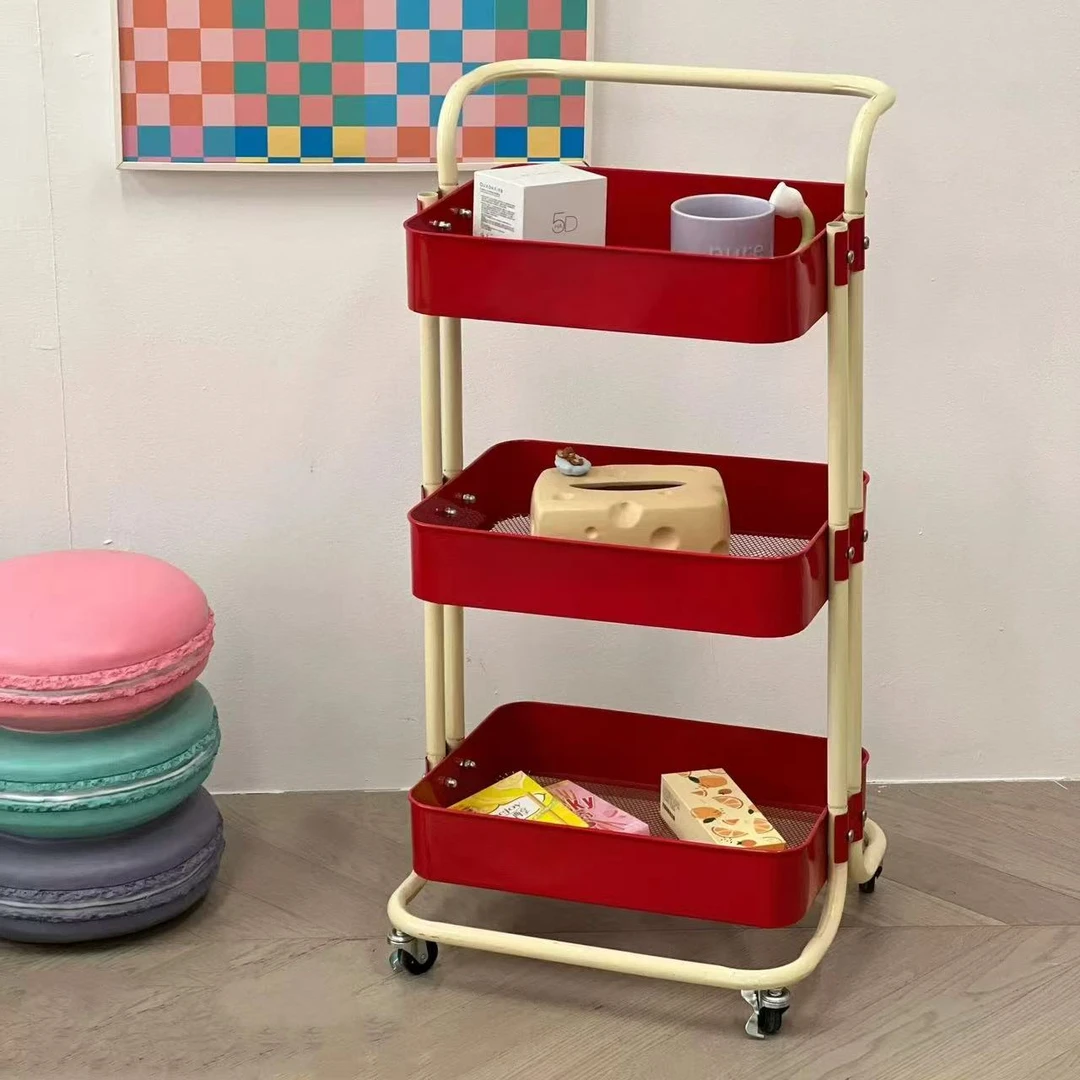 Mr.DIL.OO&三层手推车置物架多层收纳可移动储物货架44x38x84cm