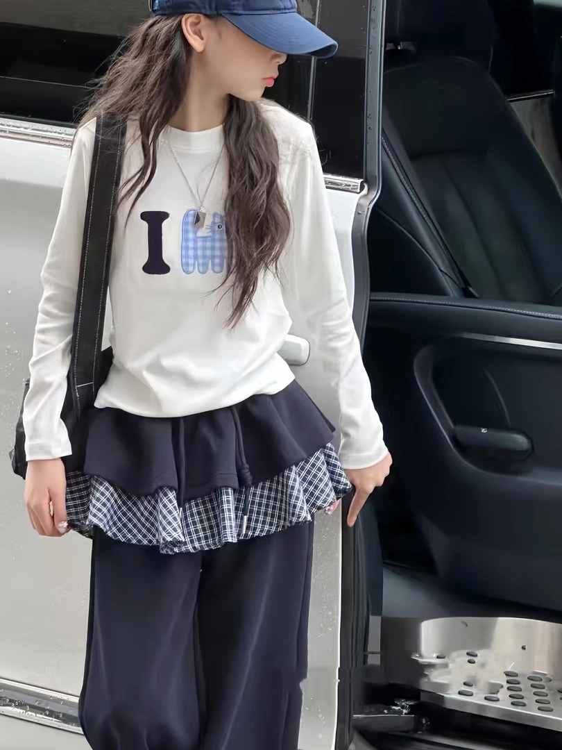 女童长袖T恤2025新款小女孩秋装上衣儿童圆领纯棉修身百搭打底衫