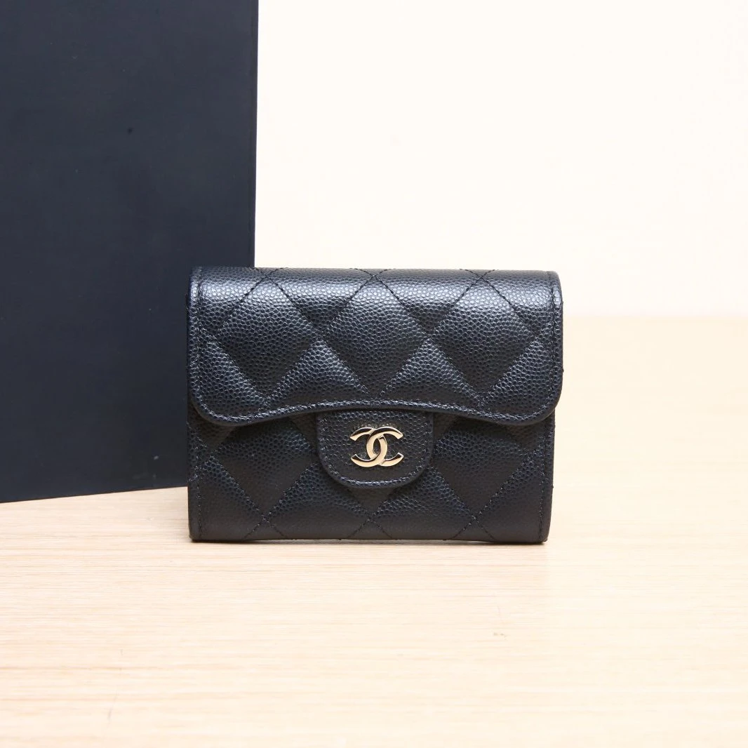 99新 Chanel/香奈儿 花花活动 XF 19P 经典卡包 黑色 荔枝皮 31开