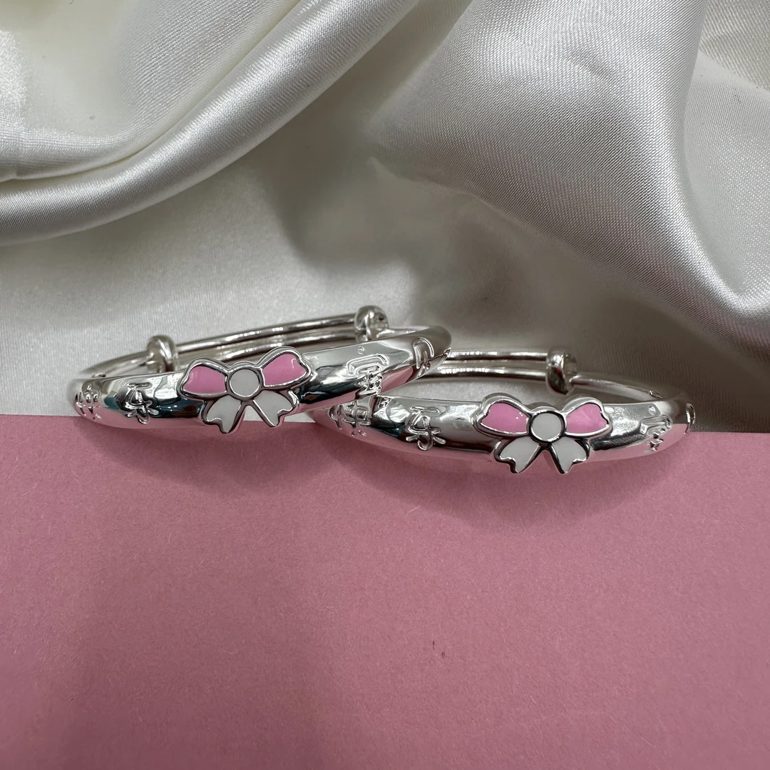 足银珐琅手镯 足银999.9快乐宝贝蝴蝶结宝宝镯宝宝儿童周岁礼物