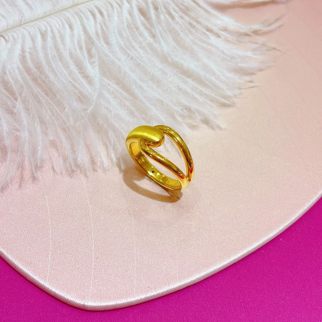 黄金戒指拉丝哑光AB面几何艺术戒大气时尚5D高工艺